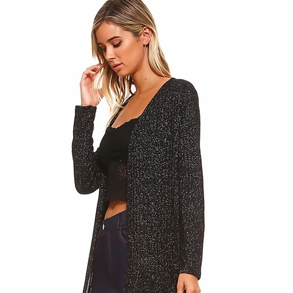 Long Sleeve Ribbed Shimmer Cardigan Black - Picture 2 of 4